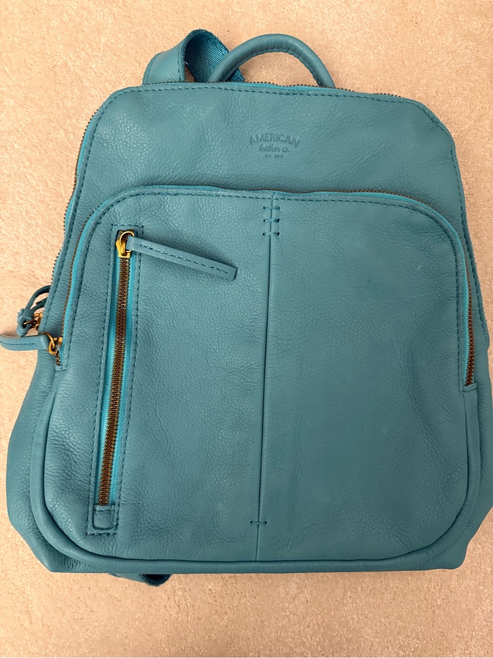 American Leather Co. Teal Leather Backpack - Picture 2 of 10